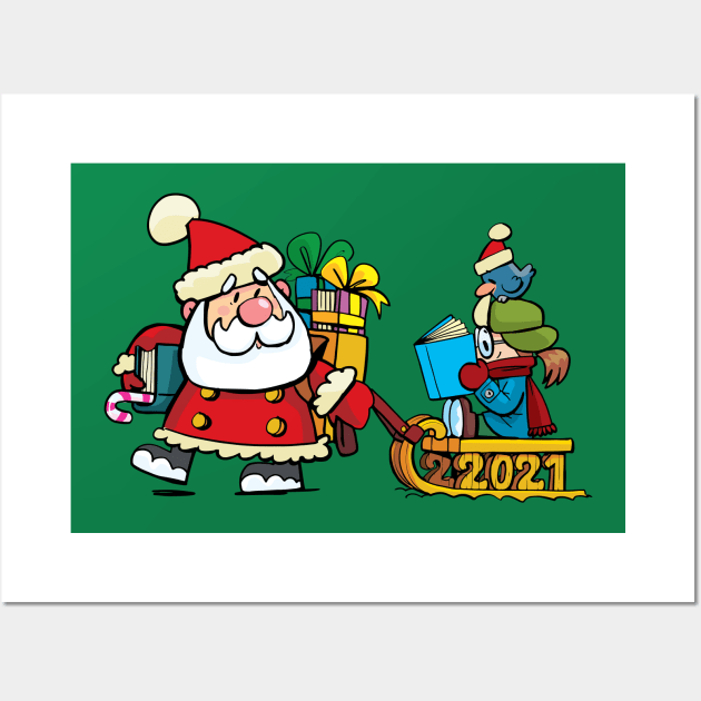 Santa Claus pulls a sledge Wall Art by duxpavlic